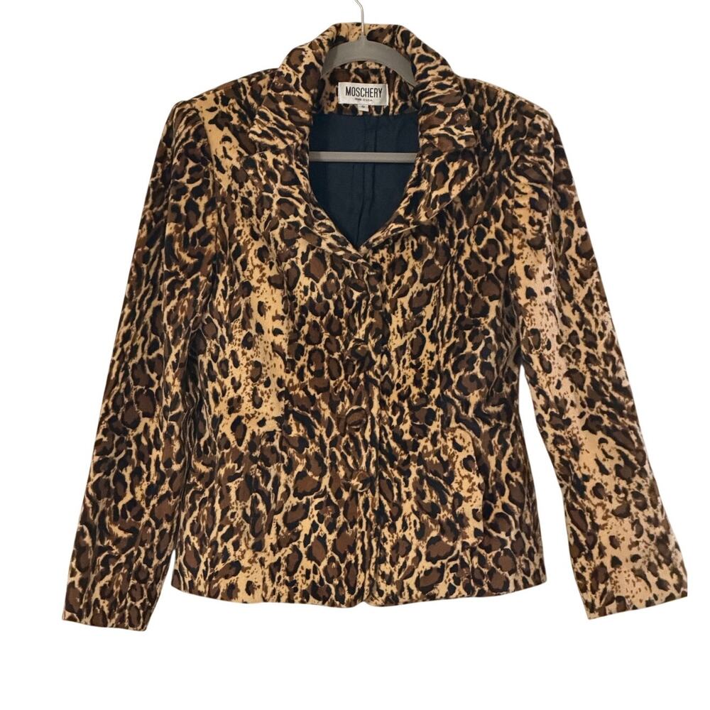 Moschery Vintage Leopard Print Jacket Faux Fur Button Front Size 8 USA